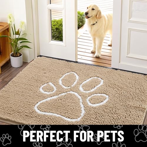 Dog Door Mat for Muddy Paws (70"X32" / Beige and White)