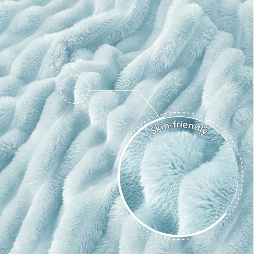 Striped Fleece Throw Blanket for Couch (Light Blue / Throw ( 50x60 IN ))