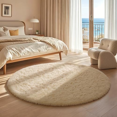 Round Rug 4Ft Beige Circle Area Rug (Beige / 4' (Round))