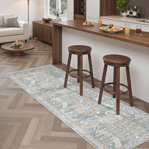 Washable Runner Rug 2x6 Runners for Hallways Non Slip (Blue/Gold / 2' x 6' (Runner))