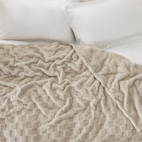 Checkered Soft Cozy Queen Blanket for Bed (Oatmeal / Queen (90" X 90"))