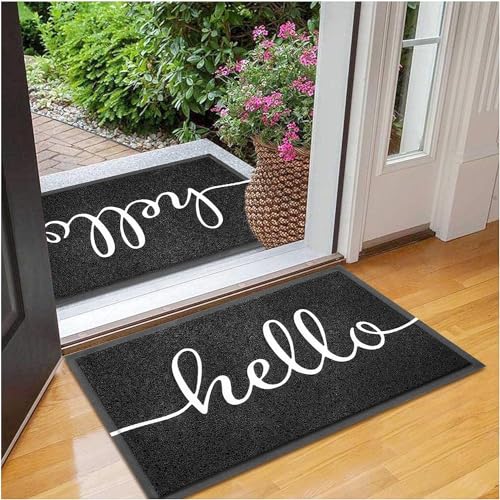 Door Mat 2 Pack Outside Inside Hello Doormat 30"x17.5" Durable Floor Mat Non Slip Mat Ultra Absorb Mud Easy Clean Front Doormat for Garage (2'6" x 1'6" / 2pack Hello)