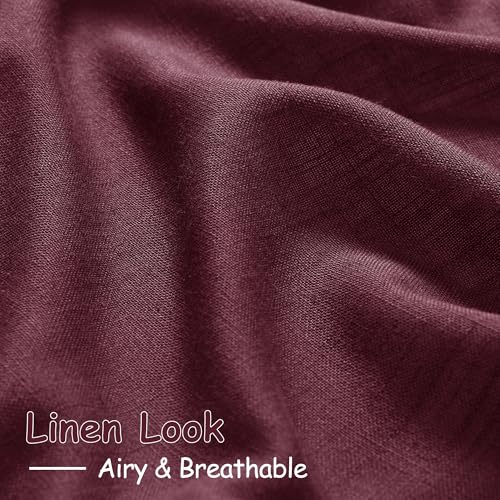 Burgundy Linen Curtains 72 Inch Length for Living Room Semi Sheer Light Filtering Door Drapes 2 Panels Set for Kids Bedroom Light Filtering Back Tab Rod Pocket Modern Farmhouse Decor 52x72 (52"W x 72"L (Pack of 2) / Burgundy)