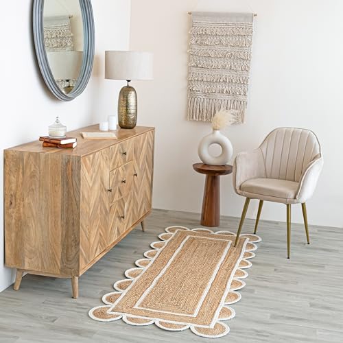 Scalloped Natural Jute Area Rug (2'6" x 10' (Rectangular))