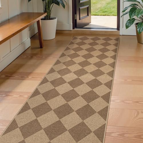 Checkered Easy Jute Kitchen Runner Rug (2'6" x 8' (Runner) / Nature/Checkerboard -2)