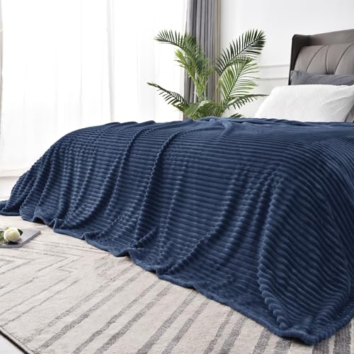 3D Ribbed Jacquard Navy Blankets Queen Size for Bed (Navy / Queen(90"x90"))