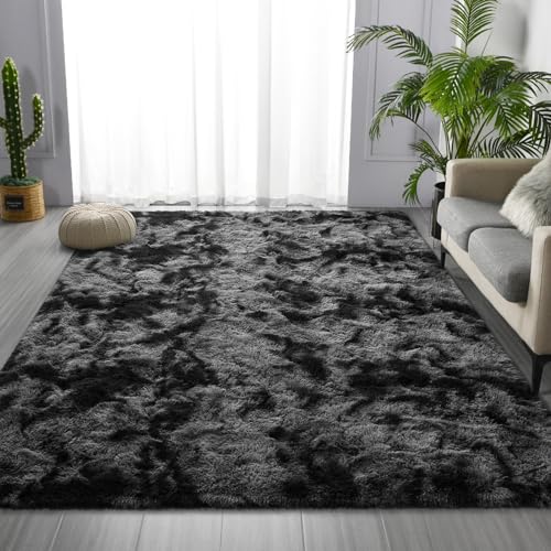 Shag Area Rug (Tie-dyed Dark Grey / 4' x 6' (Rectangular))