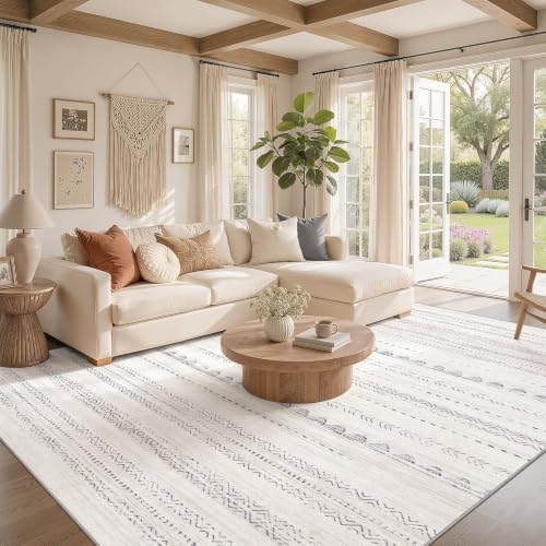 Boho 10x14 Area Rug Living Room Rugs Machine Washable Gray (Boho Grey / 10' X 14' (Rectangular))