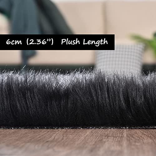 Black Round Rug 4ft Circle Fluffy Fuzzy Furry Rug for Bedroom Living Room Dorm Faux Sheepskin Fur Shaggy (4' (Round) / Black)