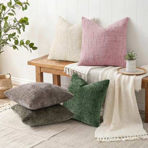 Textured Chenille Throw Pillow Covers 16x16 Set of 2 Blush Pink (Blush Pink / 16" x 16" (Pack of 2))