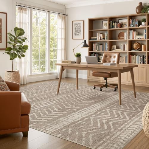 Boho 9x12 Area Rug Living Room Rugs Machine Washable Dark Brown (Dark Brown / 9' X 12' (Rectangular))