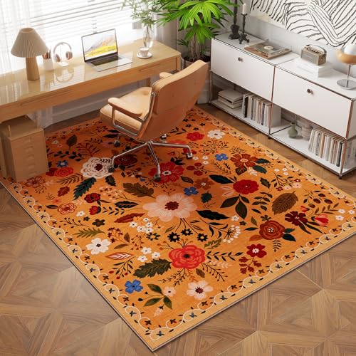 Area Rug 3x5 Washable (Yellow Orange / 3' x 5' (Rectangular))