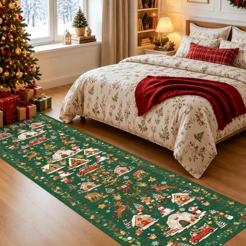 Vintage Christmas Runner Rug 2x8 (2' x 8' (Rectangular) / Xmas/Green)