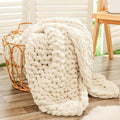 Chunky Knit Throw Blanket for Couch (Beige / 40"x60" (Medium Size Throw）)