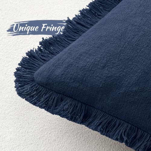 Linen Fringe Decorative Euro Throw Pillow Covers Dark Navy 26x26 (26" x 26" (Pack of 2) / Dark Navy)