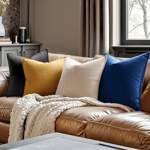 Decorative Navy Blue Velvet Euro Sham Throw Pillow Covers 26x26 Inch (26" x 26" (Pack of 2) / Navy Blue)