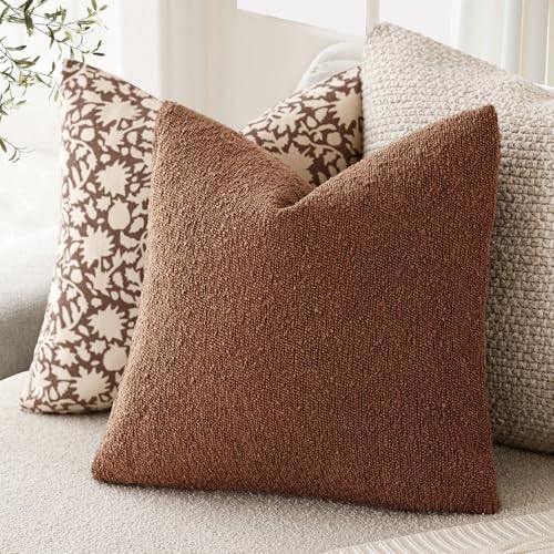 Decorative Textured Boucle Throw Pillow Covers 22x22 Red Taupe (22" x 22" (Pack of 2) / Coconut Shell)