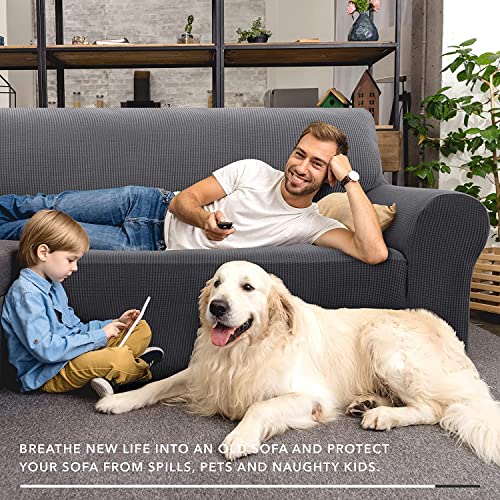 Stretch Oversized Couch Cover Universal Sofa Covers for Living Room Dogs Pet Furniture Protector Spandex Extra Large Sofa Slipcovers with Anti Slip Foam Sticks (Dark Grey / X-Large (92"-115"))
