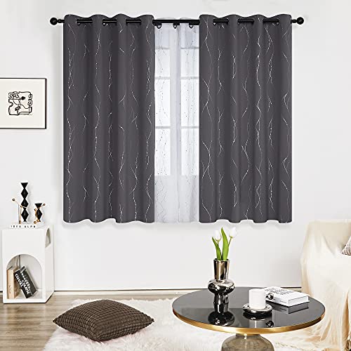 Living Room Curtains 63 Inches Long (Dark Grey/Wave Dots / 52"W x 63"L (Pack of 2))
