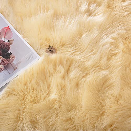 Yellow Fur Rugs Small 2x3 Area Faux Sheepskin Rug Throw for Sofa Cushion Chair Fluffy Rug Carpet for Bedroom Dorm Room Home Décor Rectangle (2' x 3' (Rectangular) / Light Yellow)