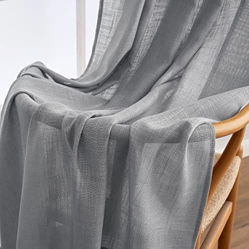 Grey Linen Curtains 52x90 Inch Long for Bedroom Living Room 2 Panels (52"W x 90"L (Pack of 2) / Grey)