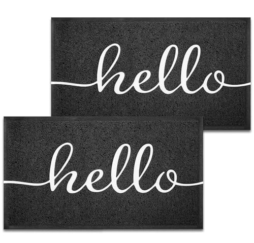 Door Mat 2 Pack Outside Inside Hello Doormat 30"x17.5" Durable Floor Mat Non Slip Mat Ultra Absorb Mud Easy Clean Front Doormat for Garage (2'6" x 1'6" / 2pack Hello)