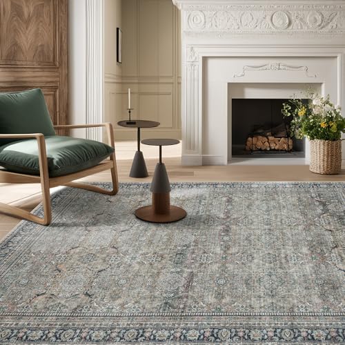 Green Retro 8x10 Washable Area Rugs for Living Room (8' x 10' (Rectangular) / Green-olive-beige-brown-charcoal)