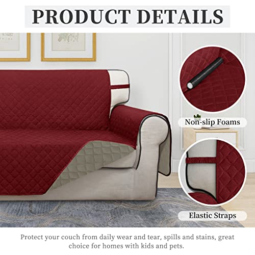 Double Protection 100% Waterproof Loveseat Sofa Covers for Living Room (Christmas Red/Beige / Loveseat Medium)