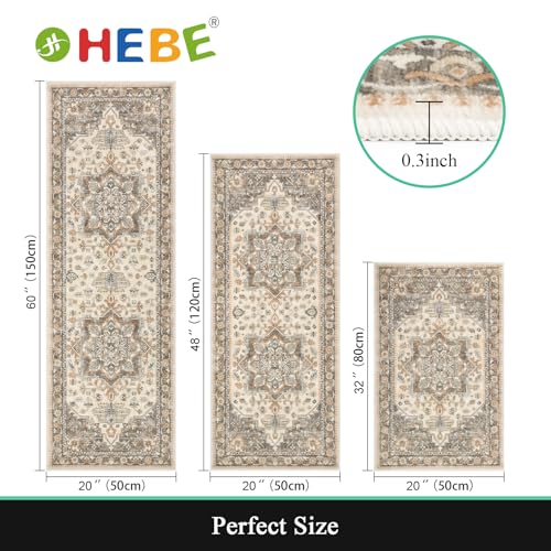 HEBE Boho Kitchen Rugs Set of 3 (Taupe / 20"x32"+20"x48"+20"x59")