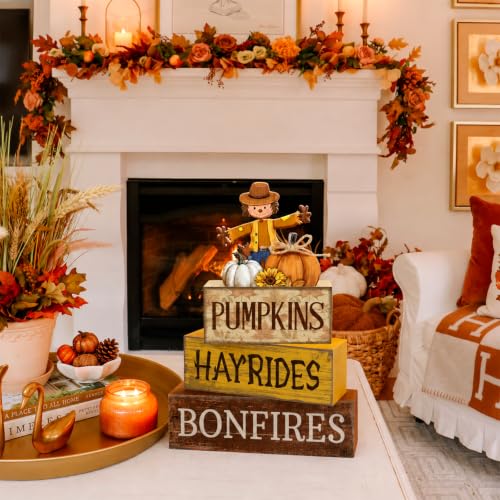 4 Pcs Fall Scarecrow Table Decoration for Home Wooden Stack Decor (Scarecrow)