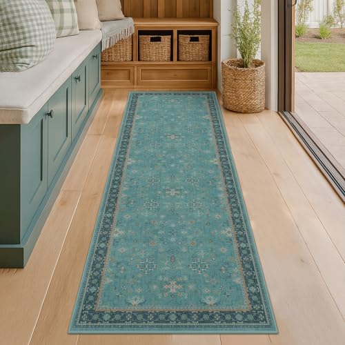 Boho 2x6 Non Slip Kitchen Rug Runner (2' x 6' (Runner) / Emerald Teal)