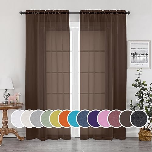 Chocolate Sheer Curtains 96 Inch Length (Chocolate / 42"W x 95"L (Pack of 2))