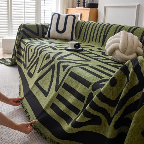 Boho Geometric Couch Covers for Sofa Pet Friendly Avocado and Black Sofa Covers Washable Chenille Couch Blanket Cover for 2 3 Cushion Couches Pet Protector Furniture Cover Soft (71" x 118" / T: Avocado)