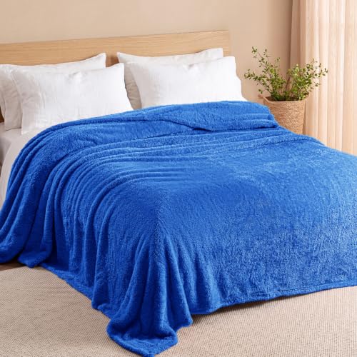 Fuzzy Plush Fleece Bed Blanket King Size (Cobalt Blue / 104x90 IN)