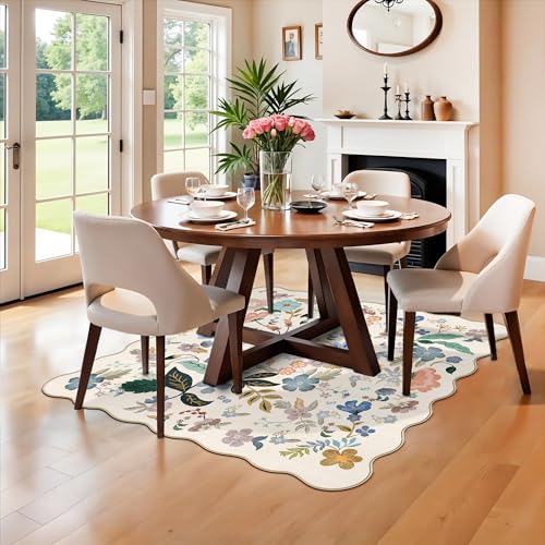 Washable 4x4 Square Area Rug (4' x 4' (Square) / Cream/Floral)