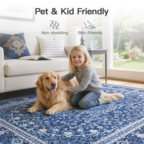 8x10 Area Rugs for Living Room (Oriental Dark Blue / 8' X 10' (Rectangular))