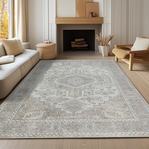 8x10 Washable Area Rugs for Living Room (8' x 10' (Rectangular) / Taupe-grey-brown-beige-light Blue)
