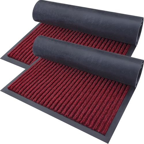 2 Pack Front Door Mats 29.5x17 (Wine Red / 29.5" x 17")