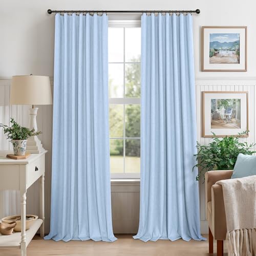 Light Blue Black Out Curtains 96 Inches Long for Living Room 100% Blackout Linen Textured Thermal Window Treatments Grand Millenial Curtain Drapes for Bedroom Modern Farmhouse Decor 96 Length 2 Panels (Light Blue / 52"W x 96"L (Pack of 2))