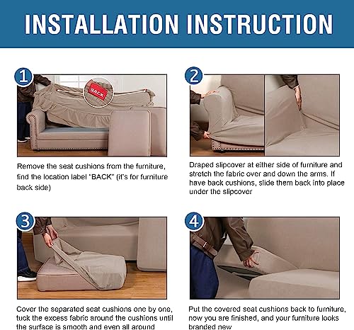 3 Piece Stretch Sofa Covers for 2 Cushion Loveseat Couch Covers for Living Room Furniture Cover (Medium / Sand)