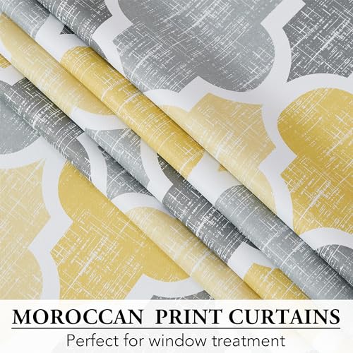 Moroccan 100% Blackout Curtains Bedroom Yellow Grey 50x84 2 Panels (Rod Pocket | Yellow and Grey / 50"W x 84"L (Pack of 2))