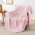 Pink Fleece Throw Blanket for Couch or Bed Waffle Pattern Decor (02-pink / Throw)