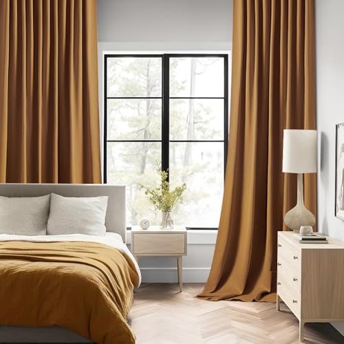Golden Brown Back Tab Blackout Curtains 52x96 Inch Long 2 Panels Set (Golden Brown / 52"W x 96"L (Pack of 2))