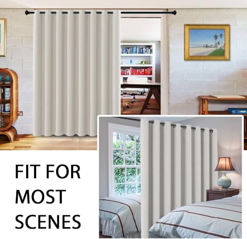 Blackout Curtains for Sliding Glass Door Room Divider Curtains Noise Reduce Curtain Panel Portable Window Screen Sliding Partition (120"W x 96"L (Pack of 1) / Ivory/Cream)