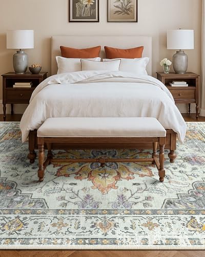 Washable Area Rug (Beige/Carbon Grey/Orange / 9' x 12' (Rectangular))