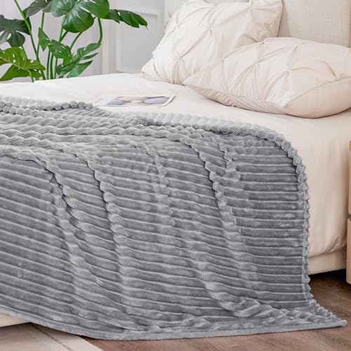 3D Ribbed Jacquard Grey Blankets Queen Size for Bed (Grey / Queen(90"x90"))