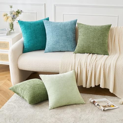 Soft Chenille Euro Throw Pillow Covers Teal 22x22 Inch Pack of 2 (22" x 22" (Pack of 2) / Teal)