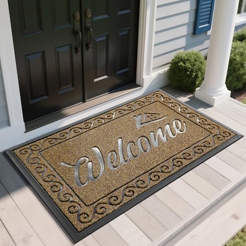 Welcome Mat Heavy Duty Sturdy Door Mats for Home Entrance Outdoor Indoor (Brown / 60x36 Inch)