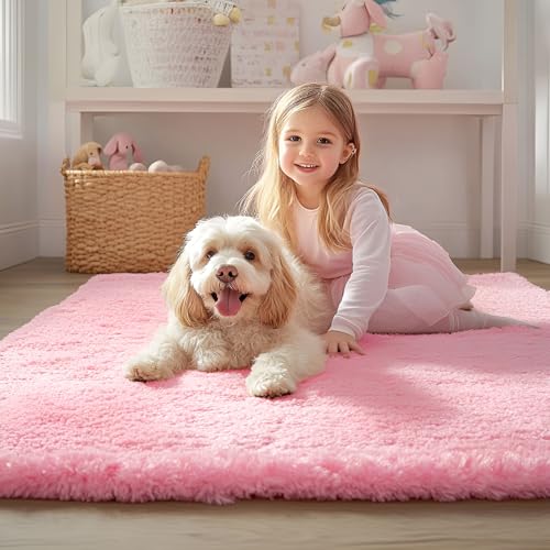 8x10 Machine Washable Large Area Rugs for Living Room (8x10 Ft / Pink)