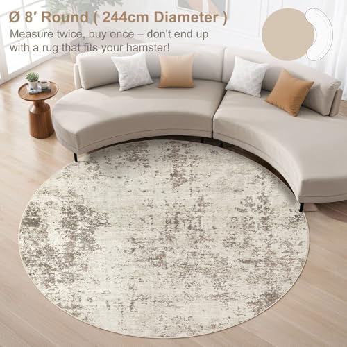 8ft Round Area Rug Living Room Rugs (Golden Grey / 8' (Round))